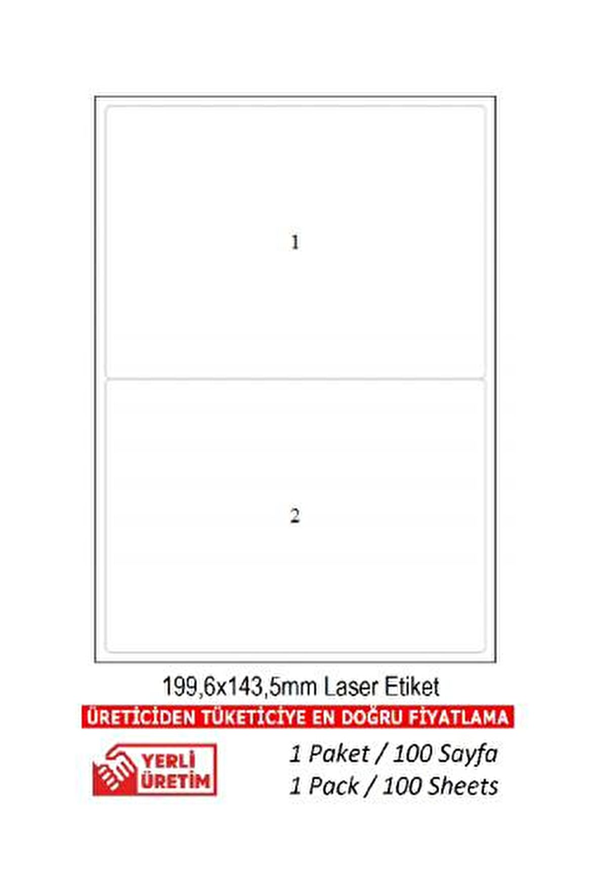 A1Etiket Tw-2002 Ebat 199,6 x 143,5 mm Lazer Etiket  A4 Sayfada 2 Etiket